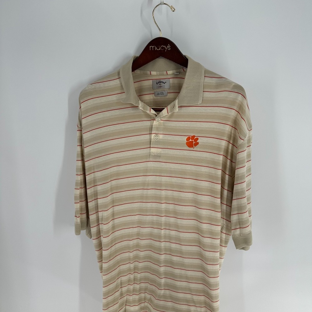 Callaway‎ Golf Short Sleeve Clemson NCAA Polo Shirt Beige Orange Size XL